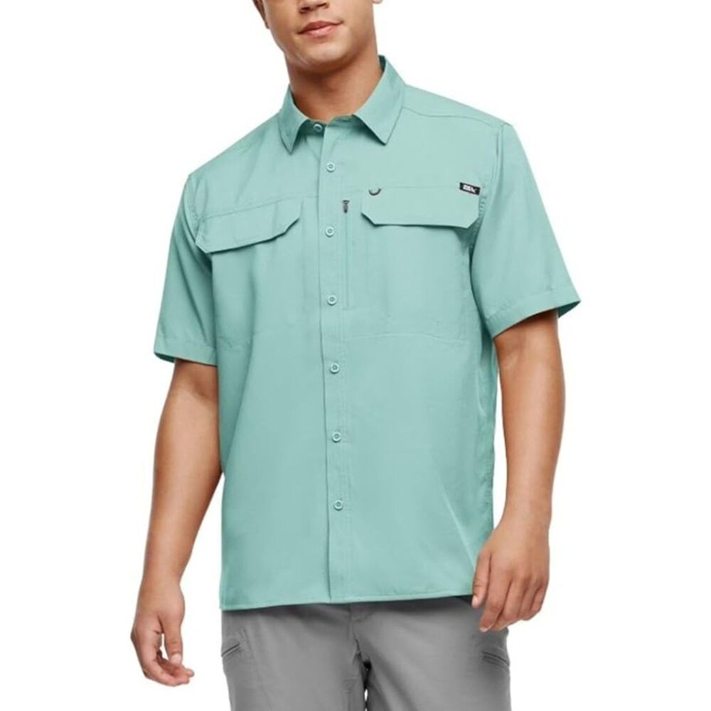 NWT Eddie Bauer Men's Woven Tech Short-Sleeve Shirt in light blue XL